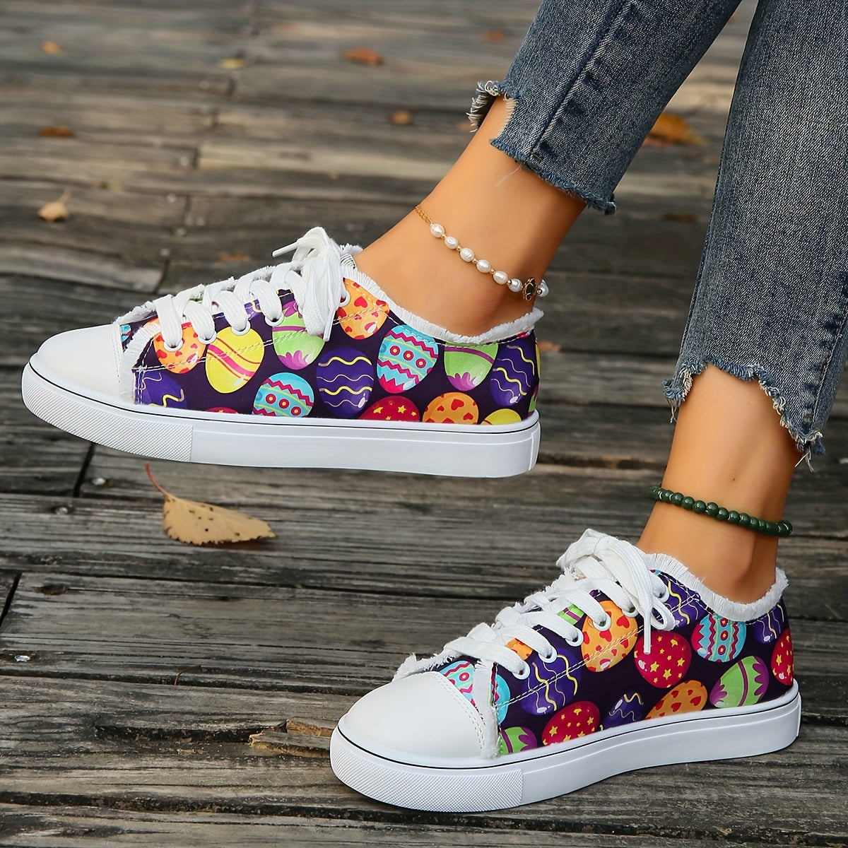 Easter Print Canvas Shoes, Casual Lace Up Low Top Sneakers